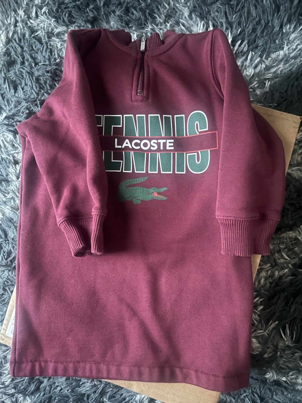 Lacoste Maroon Zip-Up Sweater with White Logo Tag